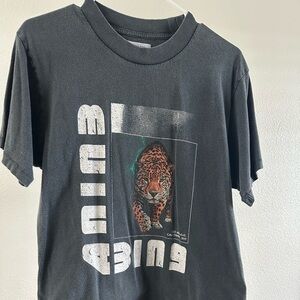 Women's Black Graphic Tee with Leopard Design